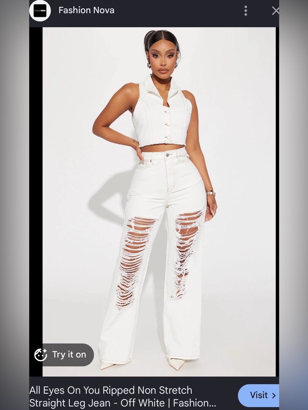 Fashion Nova Cream Denim vest and jeans size 6
